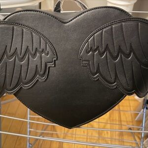 Hot Topic Angel Wings Backpack NWT black faux leather Angel wings, handle on top